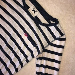 Long sleeved blue and white striped T-shirt